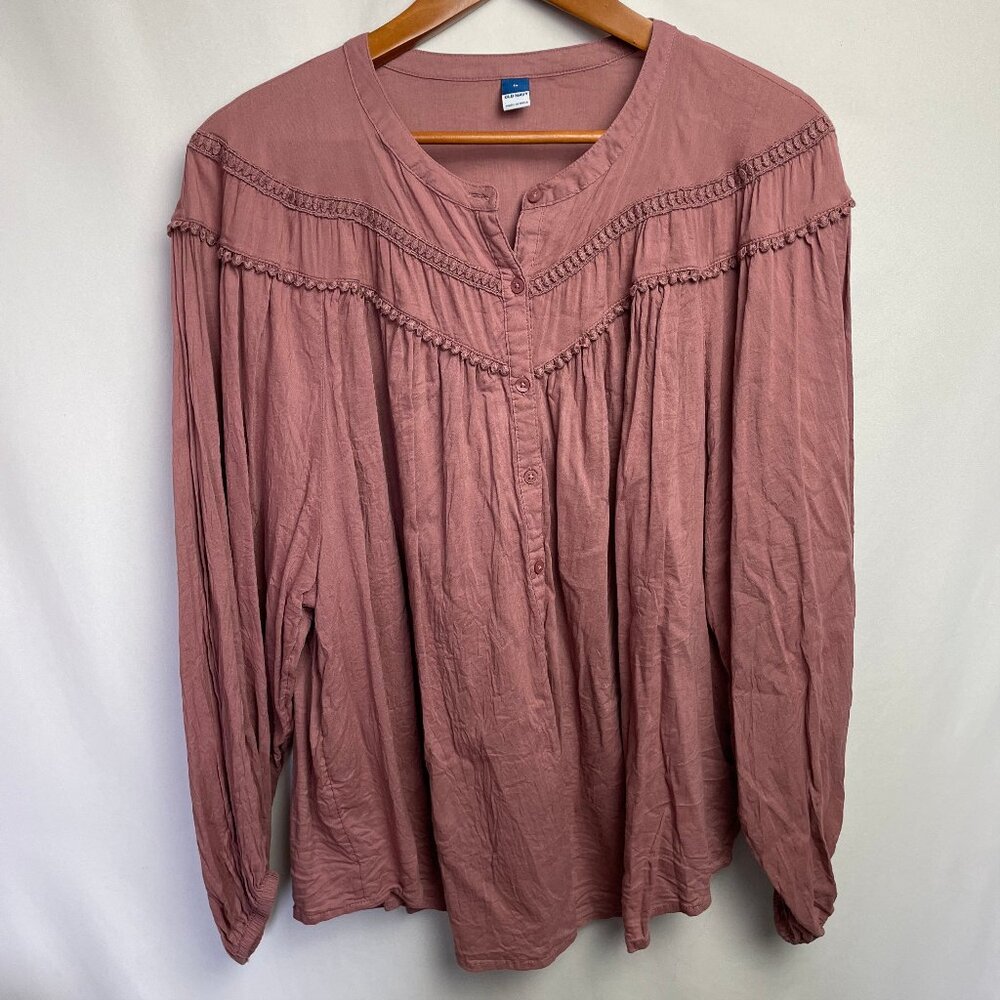 Old Navy Womens Gypsy Boho Button Up Blouse Size 2XL Mauve Peasant Cottagecore